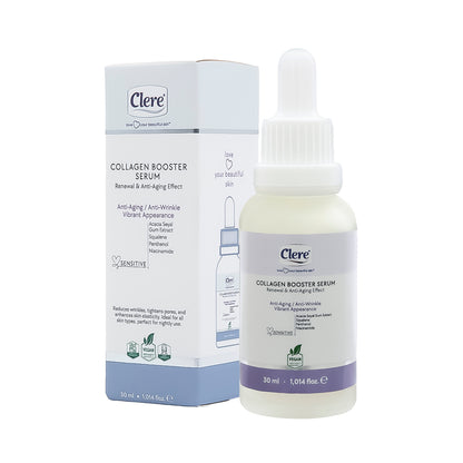 Clere - Collagen Booster Serum, Anti-Falten-Serum, Kollagenaufbau, Vegan, 30ml, für straffe und jugendliche Haut