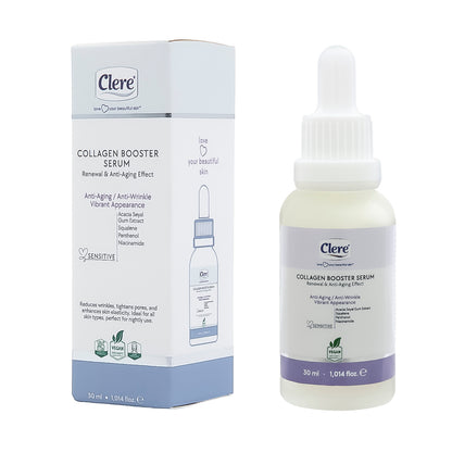 Clere - Collagen Booster Serum, Anti-Falten-Serum, Kollagenaufbau, Vegan, 30ml, für straffe und jugendliche Haut