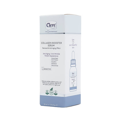Clere - Collagen Booster Serum, Anti-Falten-Serum, Kollagenaufbau, Vegan, 30ml, für straffe und jugendliche Haut