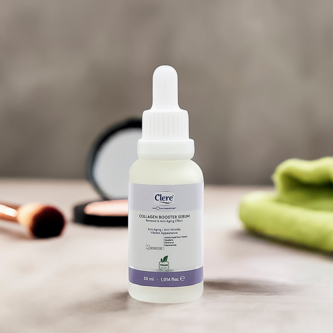 Clere - Collagen Booster Serum, Anti-Falten-Serum, Kollagenaufbau, Vegan, 30ml, für straffe und jugendliche Haut