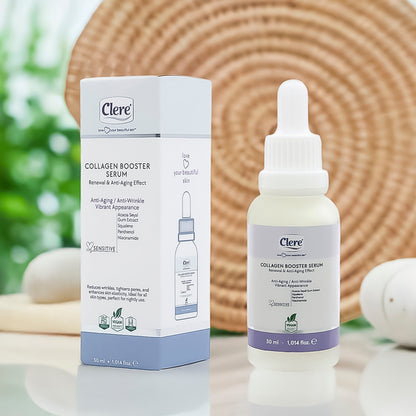 Clere - Collagen Booster Serum, Anti-Falten-Serum, Kollagenaufbau, Vegan, 30ml, für straffe und jugendliche Haut