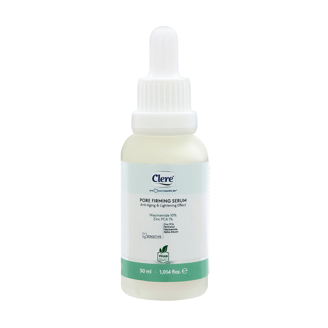 Clere Pore Firming Serum, Anti-Aging & Porenverfeinerung, Niacinamid 10%, Zink PCA, für alle Hauttypen, 30ml, Vegan, Ohne Parabene, Silikone und Duftstoffe