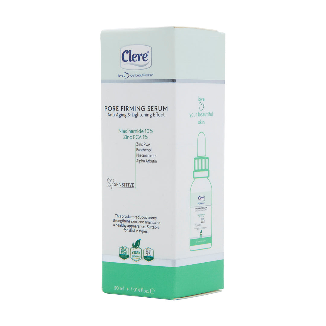 Clere Pore Firming Serum, Anti-Aging & Porenverfeinerung, Niacinamid 10%, Zink PCA, für alle Hauttypen, 30ml, Vegan, Ohne Parabene, Silikone und Duftstoffe