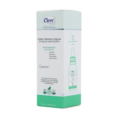 Clere Pore Firming Serum, Anti-Aging & Porenverfeinerung, Niacinamid 10%, Zink PCA, für alle Hauttypen, 30ml, Vegan, Ohne Parabene, Silikone und Duftstoffe