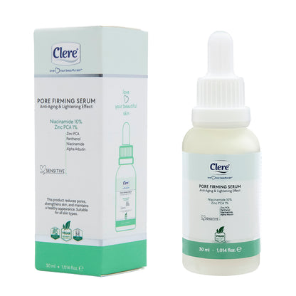 Clere Pore Firming Serum, Anti-Aging & Porenverfeinerung, Niacinamid 10%, Zink PCA, für alle Hauttypen, 30ml, Vegan, Ohne Parabene, Silikone und Duftstoffe
