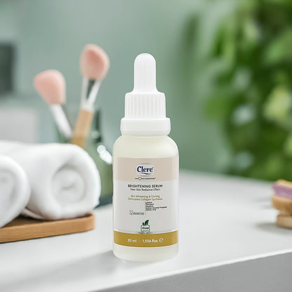 Clere Brightening Serum 30ml , Aufhellendes Anti-Aging Serum für strahlende Haut, Kollagen-stimulierend, vegan, ohne Alkohol und Parabene