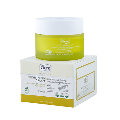 Clere Brightening Cream, Hautaufhellende & straffende Creme mit Avocadoöl & Squalan, 40ml für alle Hauttypen, reduziert Pigmentflecken und stimuliert Kollagensynthese