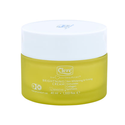 Clere Brightening Cream, Hautaufhellende & straffende Creme mit Avocadoöl & Squalan, 40ml für alle Hauttypen, reduziert Pigmentflecken und stimuliert Kollagensynthese