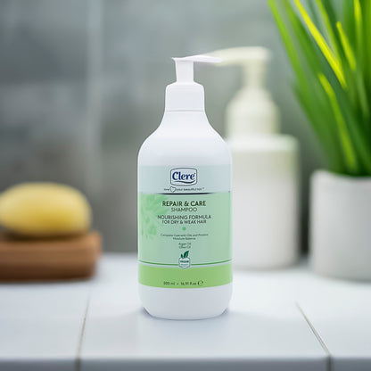 Clere Repair & Care Shampoo - Nährende Tiefenpflege mit Olivenöl & Arganöl für Geschmeidiges und Gesundes Haar - 500 ml