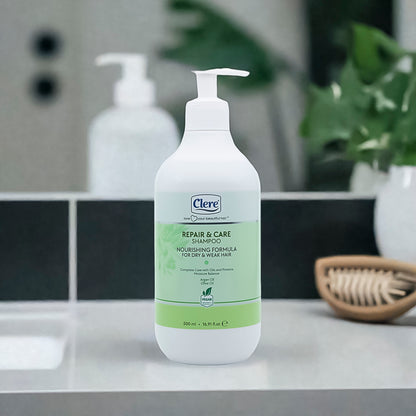 Clere Repair & Care Shampoo - Nährende Tiefenpflege mit Olivenöl & Arganöl für Geschmeidiges und Gesundes Haar - 500 ml