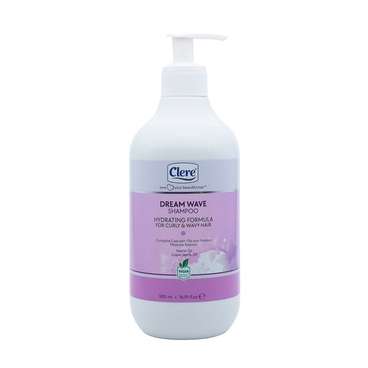 Clere Dream Wave Shampoo – Feuchtigkeitsspendende Pflege für Lockiges & Welliges Haar, Mit Kräuterextrakten & Traubenkernöl, Vegan (500 ml)