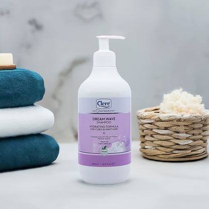Clere Dream Wave Shampoo – Feuchtigkeitsspendende Pflege für Lockiges & Welliges Haar, Mit Kräuterextrakten & Traubenkernöl, Vegan (500 ml)