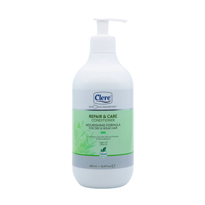 Clere Repair & Care Conditioner 500 ml - Mit Oliven- & Arganöl, Feuchtigkeit & Pflege für Trockenes Haar, Vegan & Tierversuchsfrei