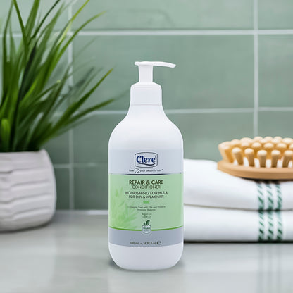 Clere Repair & Care Conditioner 500 ml - Mit Oliven- & Arganöl, Feuchtigkeit & Pflege für Trockenes Haar, Vegan & Tierversuchsfrei