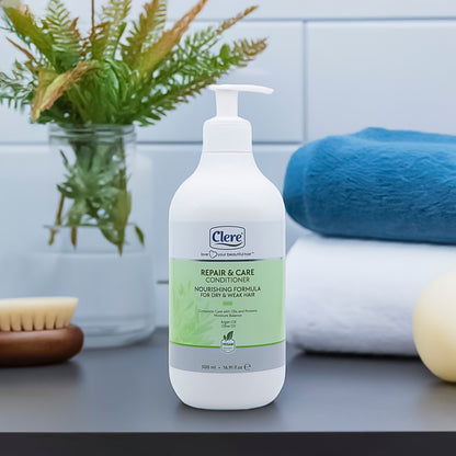 Clere Repair & Care Conditioner 500 ml - Mit Oliven- & Arganöl, Feuchtigkeit & Pflege für Trockenes Haar, Vegan & Tierversuchsfrei