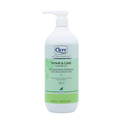 Clere Repair & Care Shampoo - Mit Nährendem Oliven- & Arganöl für Tiefenpflege und Glänzendes Haar - 1000 ml