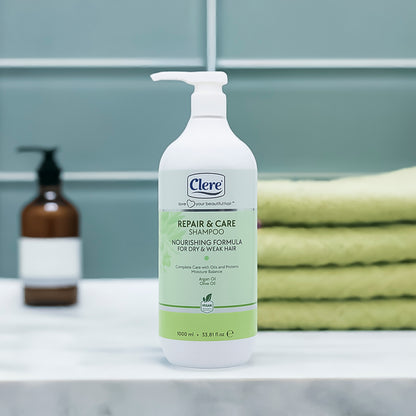 Clere Repair & Care Shampoo - Mit Nährendem Oliven- & Arganöl für Tiefenpflege und Glänzendes Haar - 1000 ml