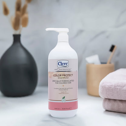 Clere Color Protect Shampoo, Farbschutz & Feuchtigkeit für coloriertes Haar, mit Jojobaöl & Süßmandelöl, 1000ml
