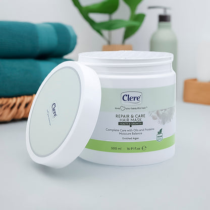 Clere Repair & Care Haarmaske, 500 ml – Angereichert mit Arganöl, Paraben- und Silikonfrei, Vegane Haarpflege für geschmeidiges und kräftiges Haar