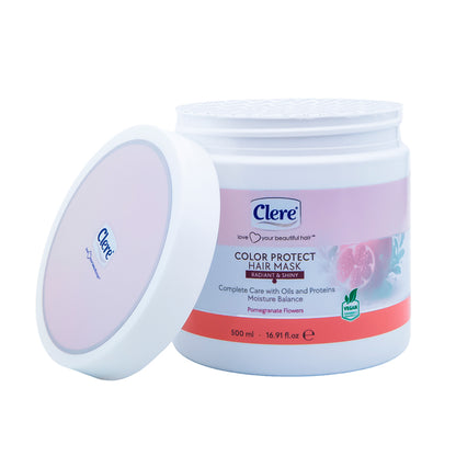 Clere Color Protect Haarmaske mit Arganöl & Granatapfelblüten – Farbschutz & Feuchtigkeit für coloriertes Haar, vegan, 500 ml