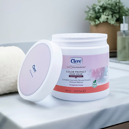 Clere Color Protect Haarmaske mit Arganöl & Granatapfelblüten – Farbschutz & Feuchtigkeit für coloriertes Haar, vegan, 500 ml