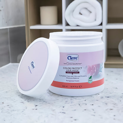 Clere Color Protect Haarmaske mit Arganöl & Granatapfelblüten – Farbschutz & Feuchtigkeit für coloriertes Haar, vegan, 500 ml