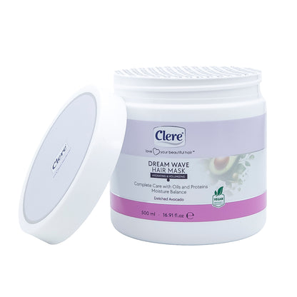 Clere Dream Wave Haarmaske, 500 ml – Angereichert mit Avocado-Öl, Hydratisierend und Volumenverleihend, Paraben- und Silikonfrei, Vegan