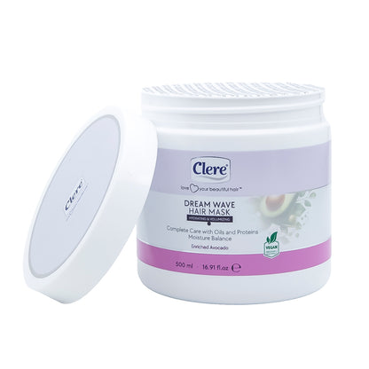 Clere Dream Wave Haarmaske, 500 ml – Angereichert mit Avocado-Öl, Hydratisierend und Volumenverleihend, Paraben- und Silikonfrei, Vegan
