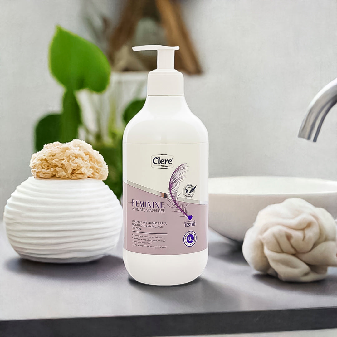 Clere Feminine Intimwaschgel 500ml, Sanfte Intimpflege für Frauen, Vegan, frei von Parabenen & Silikonen, ideal für empfindliche Haut