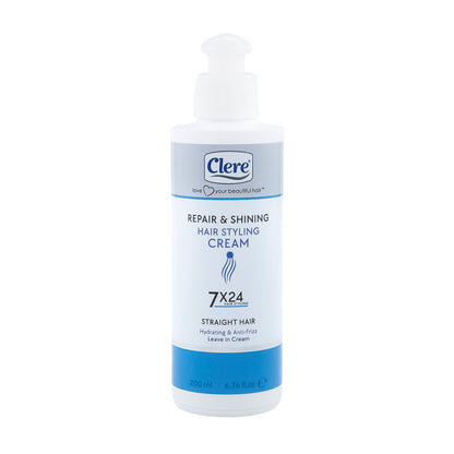Clere Hair Styling Cream, Reparatur, Glanz & Pflege für glattes Haar, Leave-in Anti-Frizz Cream mit Granatapfelextrakt und Sheabutter, 200ml