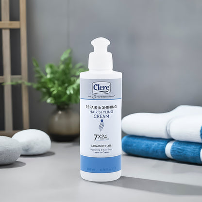 Clere Hair Styling Cream, Reparatur, Glanz & Pflege für glattes Haar, Leave-in Anti-Frizz Cream mit Granatapfelextrakt und Sheabutter, 200ml