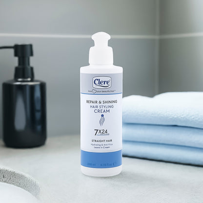 Clere Hair Styling Cream, Reparatur, Glanz & Pflege für glattes Haar, Leave-in Anti-Frizz Cream mit Granatapfelextrakt und Sheabutter, 200ml