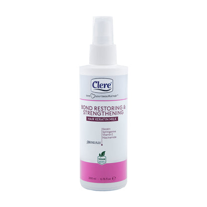 Clere Bond Restore & Feuchtigkeitsspendende Haar-Keratin-Milch 200ml, Stärkt & pflegt strapaziertes Haar, vegan, mit Keratin, Sphinganine, Vitamin E & Niacinamide, für alle Haartypen