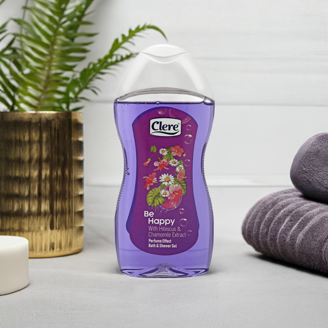 Clere Be Happy Duschgel 300ml – Vegan, parabenfrei, mit natürlichen Hibiskus- und Kamillenextrakten für eine sanfte Reinigung und erfrischenden Blumenduft