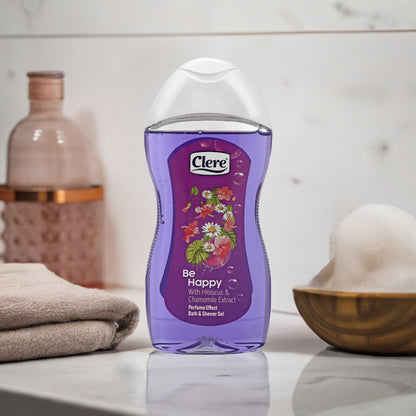 Clere Be Happy Duschgel 300ml – Vegan, parabenfrei, mit natürlichen Hibiskus- und Kamillenextrakten für eine sanfte Reinigung und erfrischenden Blumenduft