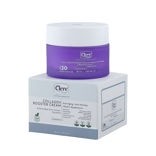 Clere Collagen Booster Cream, 40 ml Anti-Aging und Anti-Falten Pflege, mit Kollagen, Jojoba und Avocadoöl, vegan, für sensible Haut