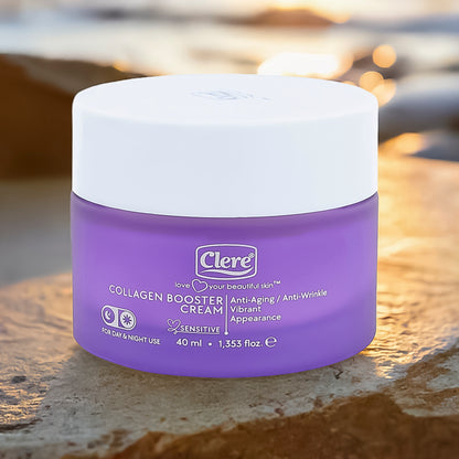 Clere Collagen Booster Cream, 40 ml Anti-Aging und Anti-Falten Pflege, mit Kollagen, Jojoba und Avocadoöl, vegan, für sensible Haut