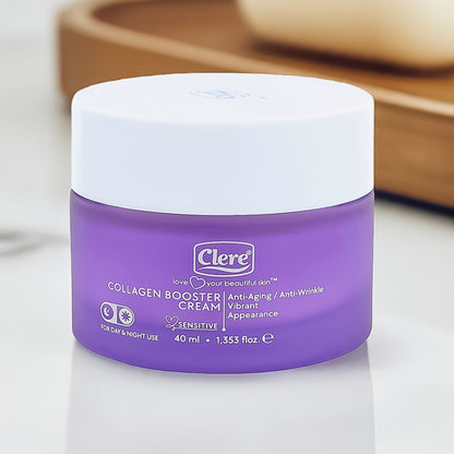 Clere Collagen Booster Cream, 40 ml Anti-Aging und Anti-Falten Pflege, mit Kollagen, Jojoba und Avocadoöl, vegan, für sensible Haut