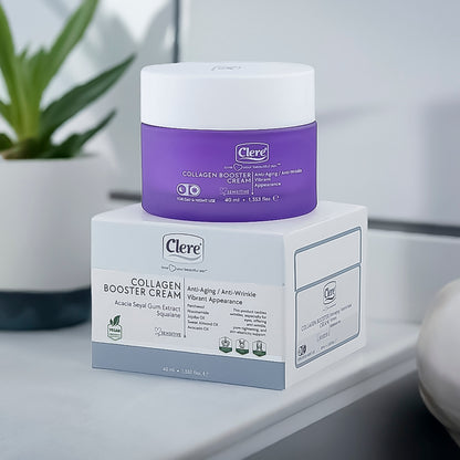 Clere Collagen Booster Cream, 40 ml Anti-Aging und Anti-Falten Pflege, mit Kollagen, Jojoba und Avocadoöl, vegan, für sensible Haut