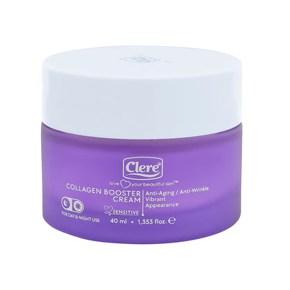 Clere Collagen Booster Cream, 40 ml Anti-Aging und Anti-Falten Pflege, mit Kollagen, Jojoba und Avocadoöl, vegan, für sensible Haut
