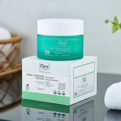 Clere Pore Firming Cream, 40 ml, Anti-Aging & Feuchtigkeitspflege für strahlende Haut, vegan, für alle Hauttypen, Porenstraffung