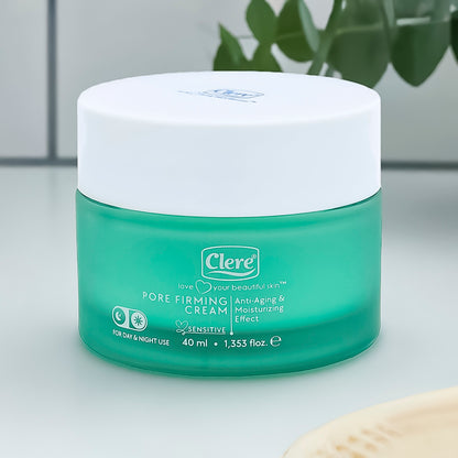 Clere Pore Firming Cream, 40 ml, Anti-Aging & Feuchtigkeitspflege für strahlende Haut, vegan, für alle Hauttypen, Porenstraffung