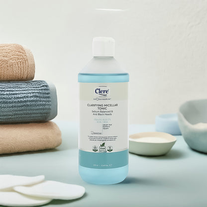 Clere Clarifying Micellar Tonic 375ml – Mit 5% Glycolsäure & Salicylsäure, Porentiefe Reinigung, Sebum Kontrolle, Anti-Mitesser, Vegan & Cruelty-Free, für Fettige und Unreine Haut