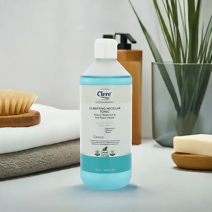 Clere Clarifying Micellar Tonic 375ml – Mit 5% Glycolsäure & Salicylsäure, Porentiefe Reinigung, Sebum Kontrolle, Anti-Mitesser, Vegan & Cruelty-Free, für Fettige und Unreine Haut