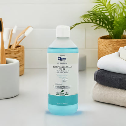 Clere Clarifying Micellar Tonic 375ml – Mit 5% Glycolsäure & Salicylsäure, Porentiefe Reinigung, Sebum Kontrolle, Anti-Mitesser, Vegan & Cruelty-Free, für Fettige und Unreine Haut