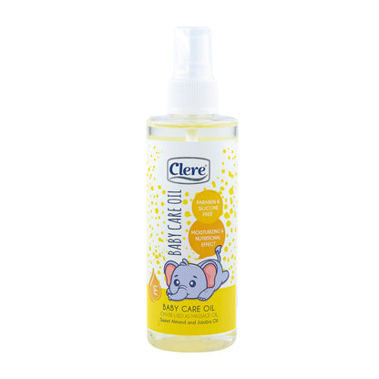 Clere Babyöl 200ml - Paraben- & Silikonfrei, mit Vitamin E, Mandel- und Jojobaöl, Feuchtigkeitsspendend und Pflegend, für empfindliche Babyhaut, Massageöl