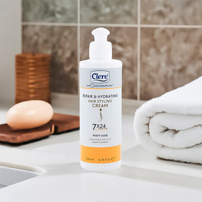 Clere Hair Styling Cream, Reparatur, Glanz & Pflege für glattes Haar, Leave-in Anti-Frizz Cream mit Granatapfelextrakt und Sheabutter, 200ml