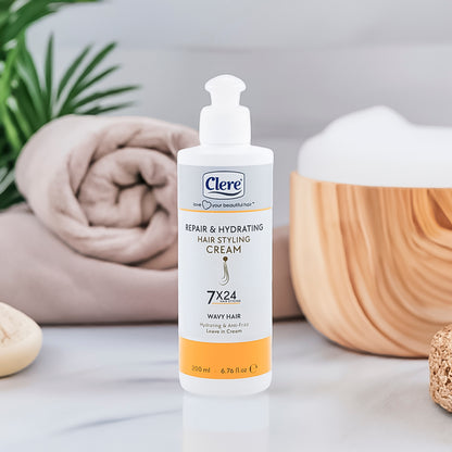 Clere Hair Styling Cream, Reparatur, Glanz & Pflege für glattes Haar, Leave-in Anti-Frizz Cream mit Granatapfelextrakt und Sheabutter, 200ml